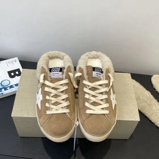 Golden Goose Super Star Sabot Shearling tan cream white sneaker