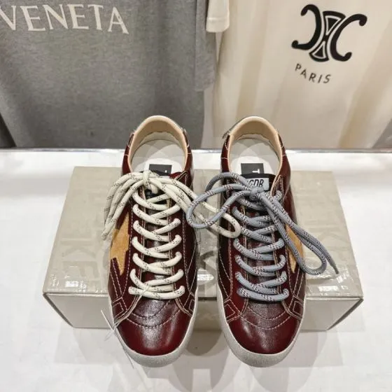 Golden Goose Super Star Burgundy Gold White Beige Skate Shoe BS-87461