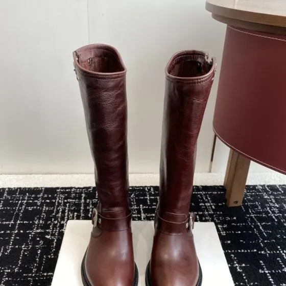 Golden Goose Buckle Knee High Boot Dark Brown Black Silver BS-87426