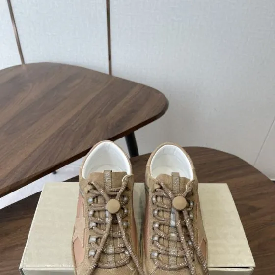 Golden Goose Super Star Tan Light Brown White Silver Skate Shoe BS-87444