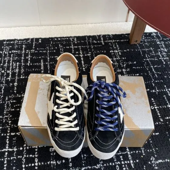 Golden Goose Super Star Black White Brown Blue Skate Shoe BS-87414