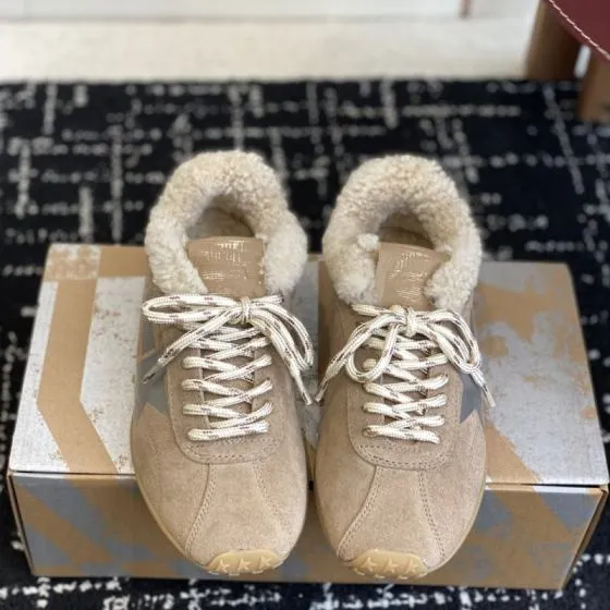 Golden Goose Marathon Shearling Lined Taupe Silver Cream Beige Sneaker BS-87430