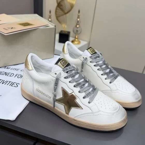 Golden Goose Ball Star White Gold Beige Gray Skate Shoe BS-87359