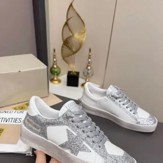 Golden Goose Stardan White Silver Skate Shoe BS-87375