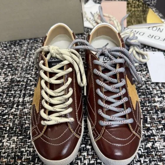 Golden Goose Truestar Burgundy Gold White Silver Beige Skate Shoe BS-87451