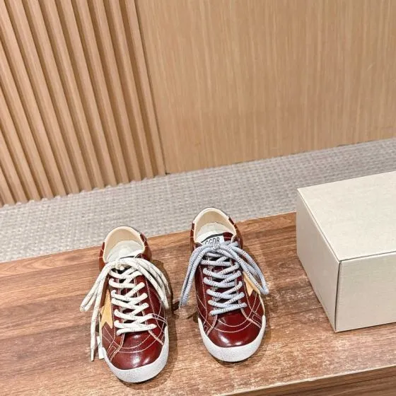 Golden Goose Super Star Burgundy White Beige Silver Skate Shoe BS-87404