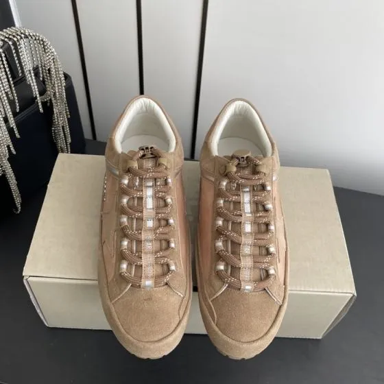 Golden Goose GGDB Golden Goose New Tan Beige Silver White Skate Shoe BS-87480