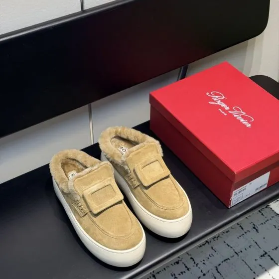 Roger Vivier NewViv Fur Lined Mule Sneaker Beige White Light Brown BS-87421
