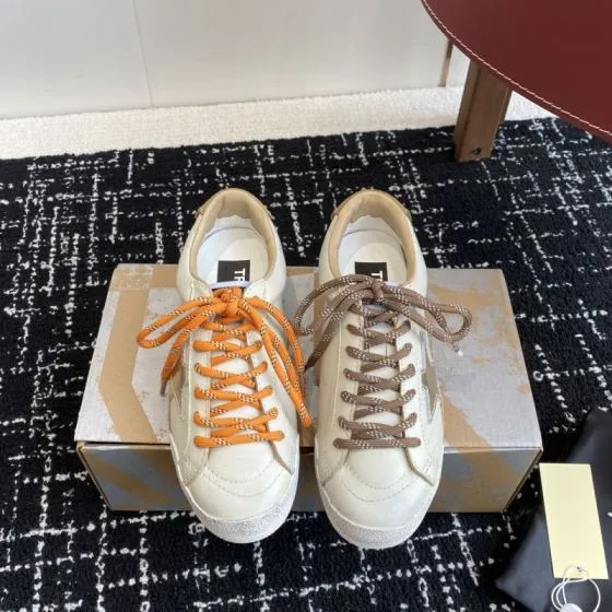 Golden Goose Truestar Off White Beige Orange Brown Silver Skate Shoe BS-87411