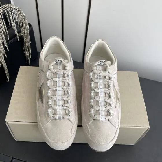 Golden Goose Super Star Light Beige Silver White Skate Shoe BS-87479