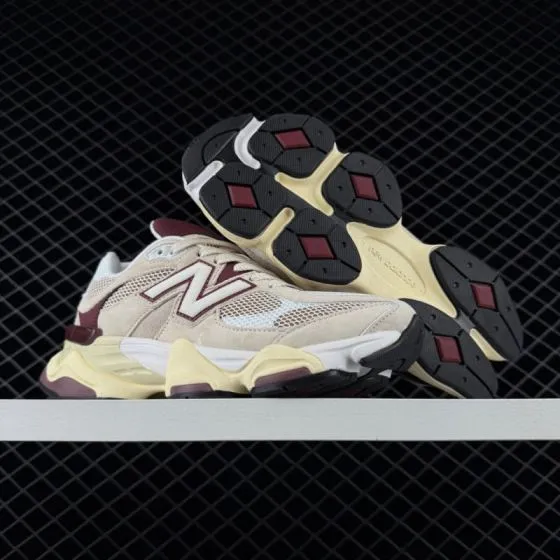 New Balance 9060 Beige White Burgundy Cream Black EU 36-46 5 Sneaker - Unisex BS-82452