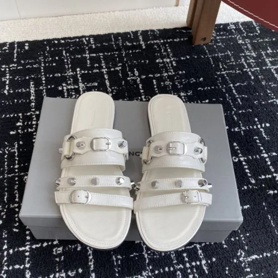 Balenciaga Cagole Studded Slide Sandal Off White Silver Slides BS-87418