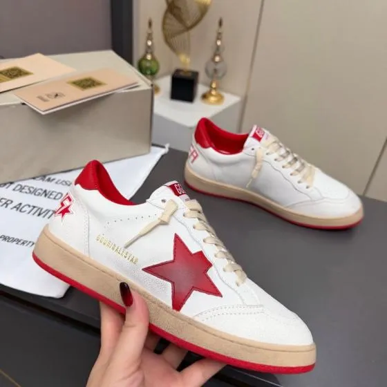 Golden Goose Ball Star White Red Beige Skate Shoe BS-87358