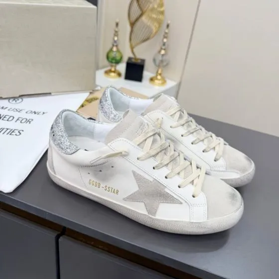 Golden Goose Superstar White Light Gray Silver Skate Shoe BS-87381