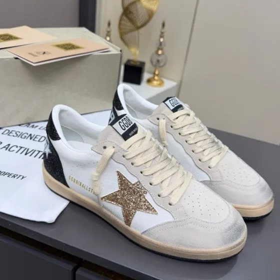 Golden Goose Ball Star White Beige Gold Black Skate Shoe BS-87361