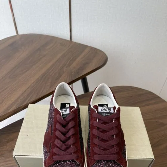 Golden Goose Super-Star Dream Makers Burgundy Glitter White Black Skate Shoe BS-87442