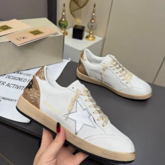 Golden Goose Ball Star White Gold Silver Beige Skate Shoe BS-87360
