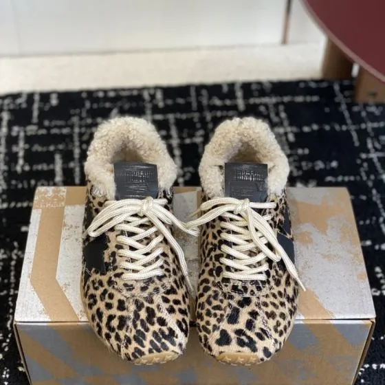 Golden Goose Running Marathon Shearling Lined Leopard Print Black Beige Cream Gum Sneaker BS-87428