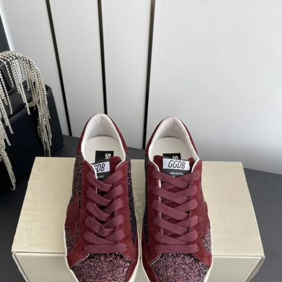 Golden Goose Super Star Dream Makers Limited Edition Burgundy Glitter White Black Skate Shoe BS-87483