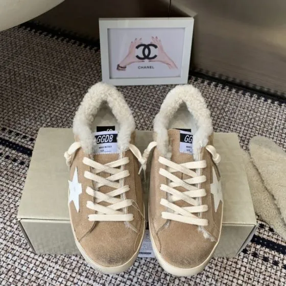 Golden Goose Super Star Shearling Lined Beige White Cream Off White Skate Shoe BS-87446
