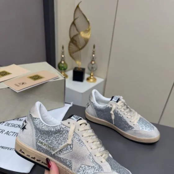 Golden Goose Ball Star Silver Off White Beige Black Skate Shoe BS-87357
