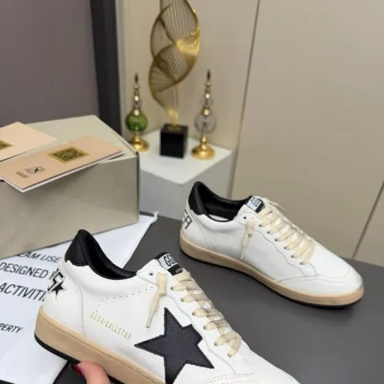 Golden Goose Ball Star White Black Beige Skate Shoe BS-87355