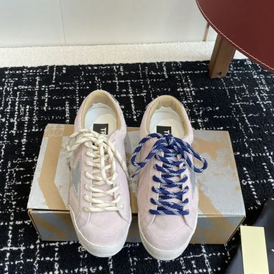 Golden Goose Super Star Light Pink White Beige Blue Skate Shoe BS-87413