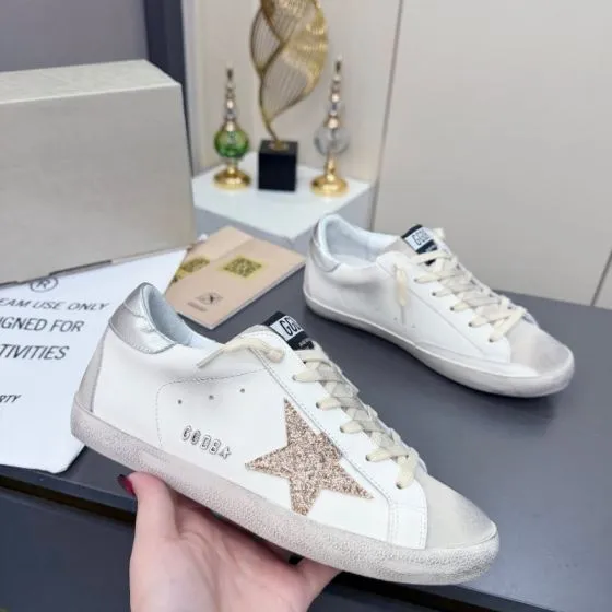 Golden Goose Super-Star White Rose Gold Silver Skate Shoe BS-87378