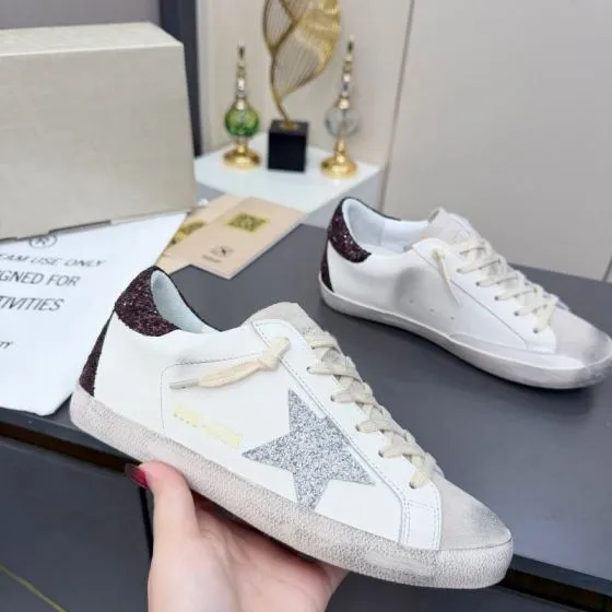 Golden Goose Superstar White Silver Burgundy Off White Skate Shoe BS-87380
