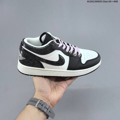 Jordan Air Jordan 1 Low Black White With Pink Laces 36 46B Lifestyle - Women's (BS-65818)