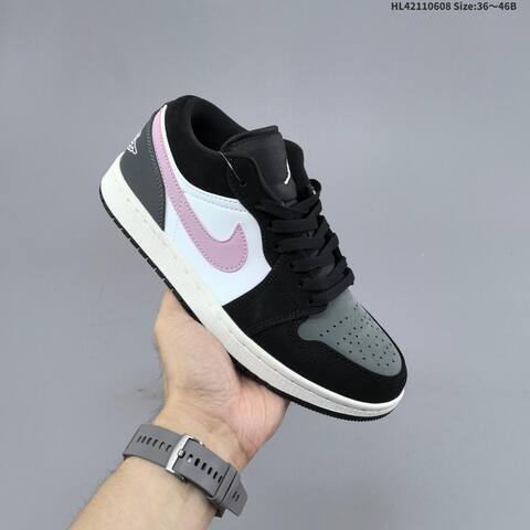 Jordan Air Jordan 1 Low Black White Gray Pink 36 46B Casual - Women's (BS-65799)
