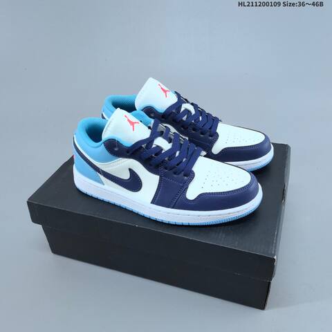 Jordan Air Jordan 1 Low White Blue Navy 36 46B Basketball - Women's (BS-67049)