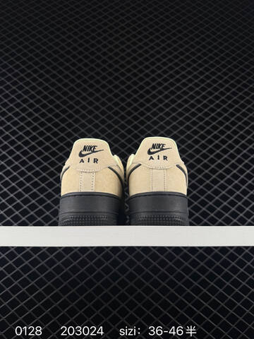 Nike Air Force 1 07 Beige Cream With Black Sole And Black Outlined Swoosh EU 36-46 5 Lifestyle - Unisex (BS-72903)