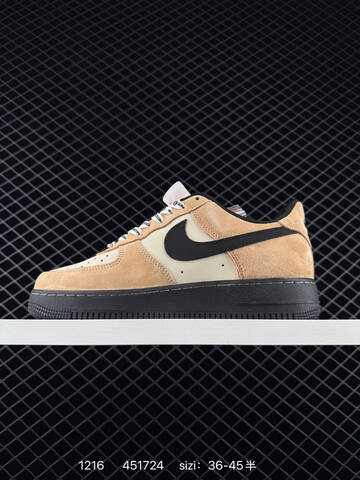 Nike Air Force 1 07 Low Tan Cream With Black Swoosh EU 36-45 Casual - Unisex (BS-73659)