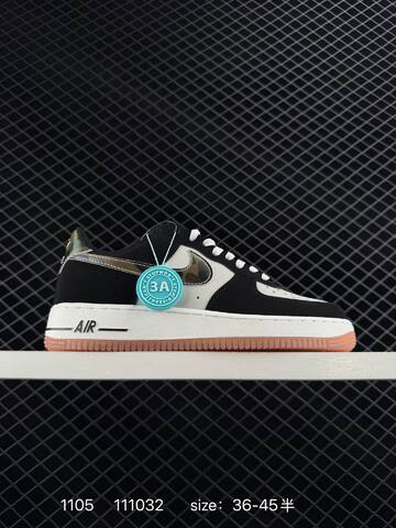 Nike Air Force 1 07 HQ1967-100 Black White With Metallic Silver-camo Swoosh And Gum Pink Outsole EU 36-45 5 Lifestyle - Unisex (BS-74357)
