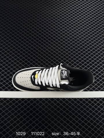Nike Air Force 1 Low Retro Black White With Camo Metallic Swoosh And Gum Sole EU 36-45 Casual - Unisex (BS-74493)