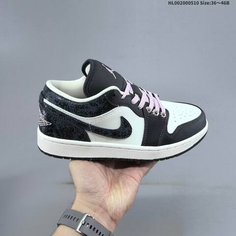 Jordan Air Jordan 1 Low SE Black White With Pink Laces And Iced Carmine Accents 36 46B Lifestyle - Women's (BS-66004)