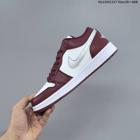 Jordan Air Jordan 1 Low Burgundy And White With Gray Swoosh 36 46 Basketball - Unisex (BS-67247)