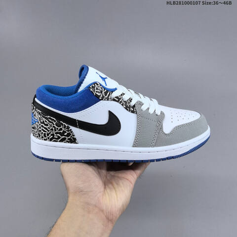 Nike Air Jordan 1 Low White Gray Blue Black 36 46B Casual - Women's (BS-67063)