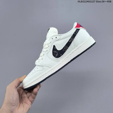 Nike Air Jordan 1 Low White Black Red With Monogram Print EU 36-45 Lifestyle - Unisex (BS-67235)