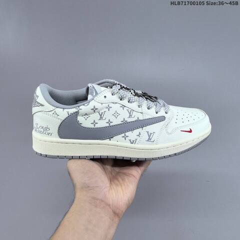 Nike Air Jordan 1 Low Travis Scott x Louis Vuitton DIY White Gray Cream 36 45 Lifestyle - Unisex (BS-67090)