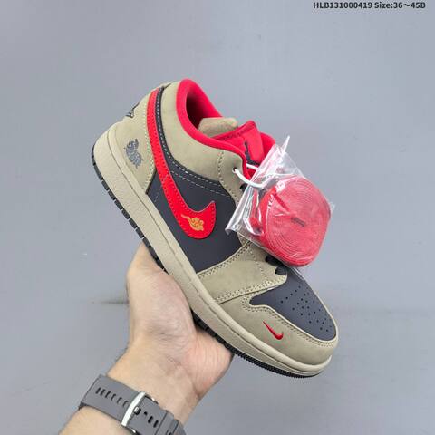 Jordan Air Jordan 1 Low Khaki Black Red 36 45 Casual - Unisex (BS-66127)