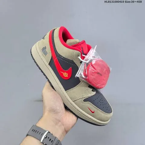 Jordan Air Jordan 1 Low Khaki Black Red 36 45 Casual - Unisex BS-66127