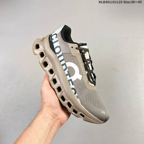 On Cloudmonster Tan Grey Black White EU 36-45 Running Shoe Running Sneakers - Unisex (BS-69766)
