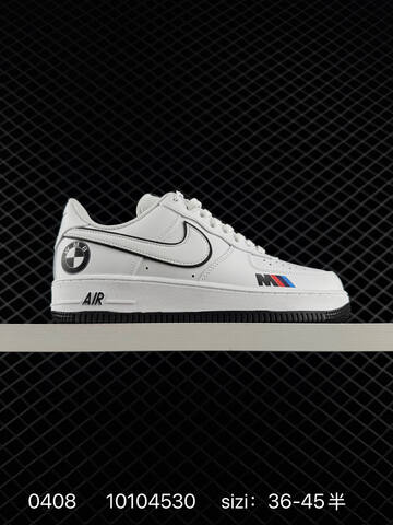 Nike Air Force 1 07 LV8 White With Black Swoosh Outline Black Outsole BMW M Motorsport Branding Details EU 36-45 Half Sizes Available Lifestyle Unisex BS-72229