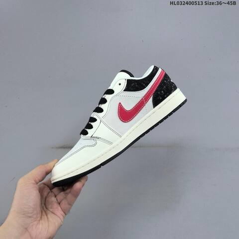 Jordan Air Jordan 1 Low White Black Red 36 45B Lifestyle - Women's (BS-65974)