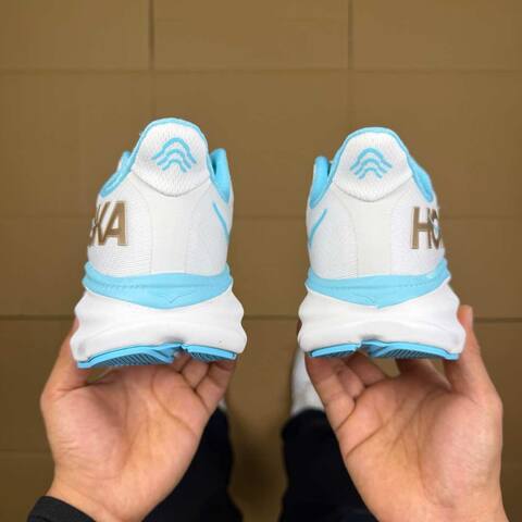 HOKA Clifton 9 White Light Blue Gold Running Shoe Running Sneakers (BS-86860)