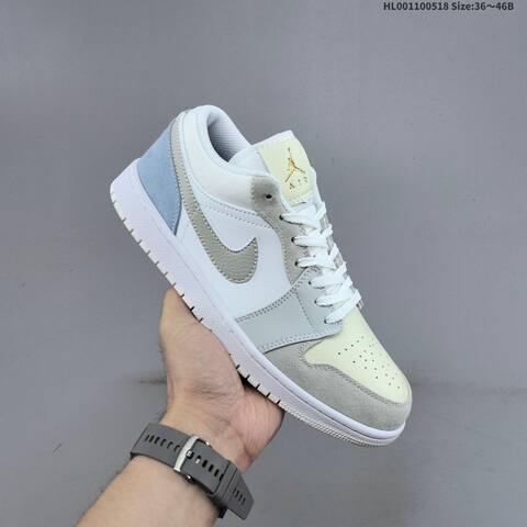 Jordan Air Jordan 1 Low White Light Blue Navy Gray 36 46B Lifestyle - Women's (BS-65934)