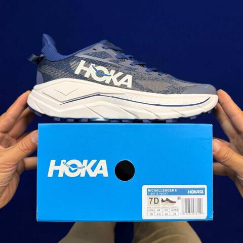 HOKA Challenger 8 Grey Navy Cream Blue Running Shoe Running Sneakers (BS-86844)