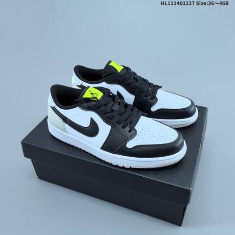Nike Air Jordan 1 Low Black White With Neon Yellow Accents 36 46B Casual - Women's (BS-67249)